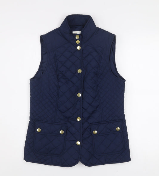 BHS Women Blue Quilted Sleeveless Mid-Length Waistcoat Size 10