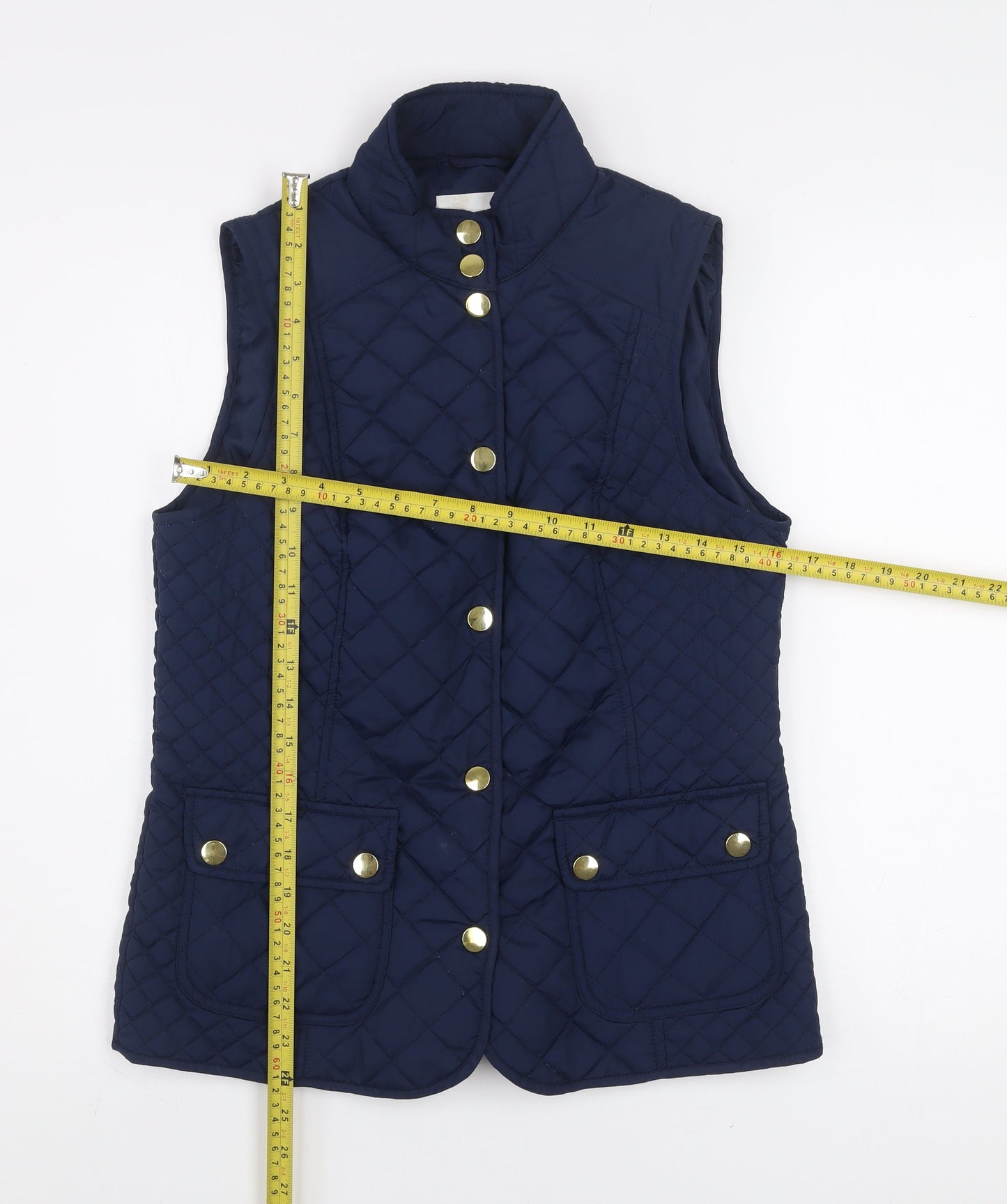 BHS Women Blue Quilted Sleeveless Mid-Length Waistcoat Size 10
