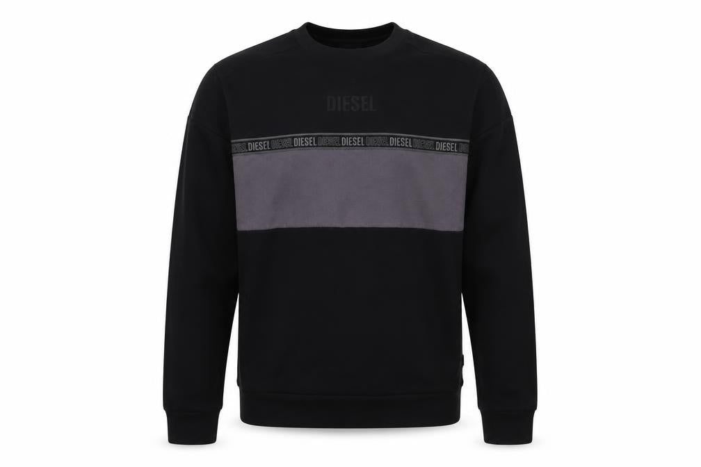 Diesel Men's Black Small Pullover Sweatshirt Logo Crew Neck