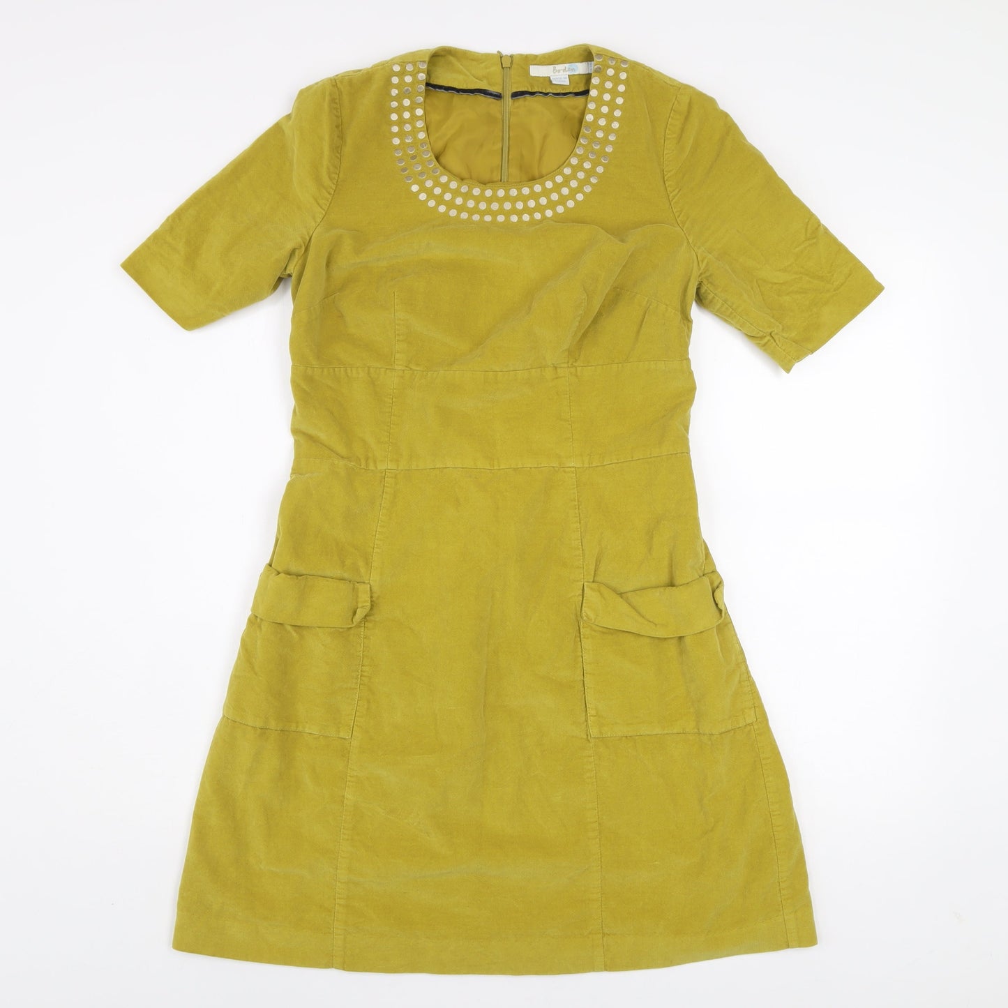 Boden Women Green A-Line Corduroy Beaded Knee Length Dress Size 10