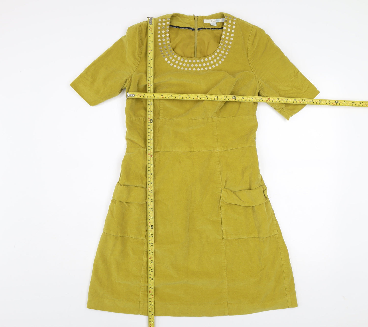Boden Women Green A-Line Corduroy Beaded Knee Length Dress Size 10