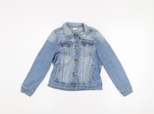 Zara Girls Blue Denim Basic Jacket Size 8 Years Button Front