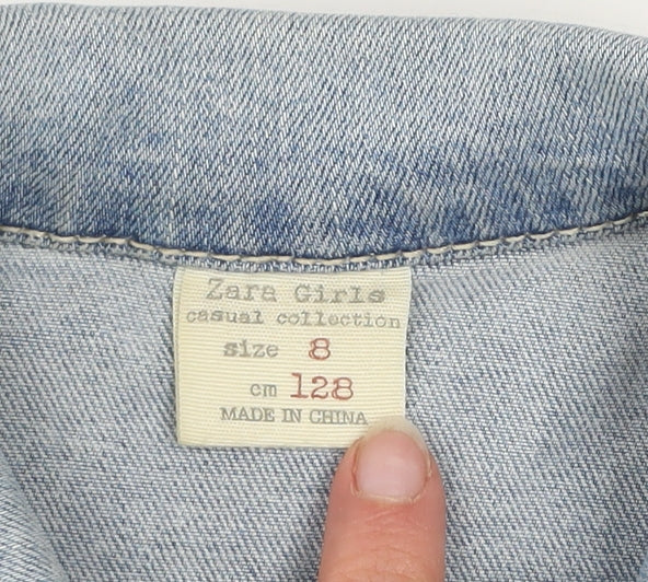 Zara Girls Blue Denim Basic Jacket Size 8 Years Button Front