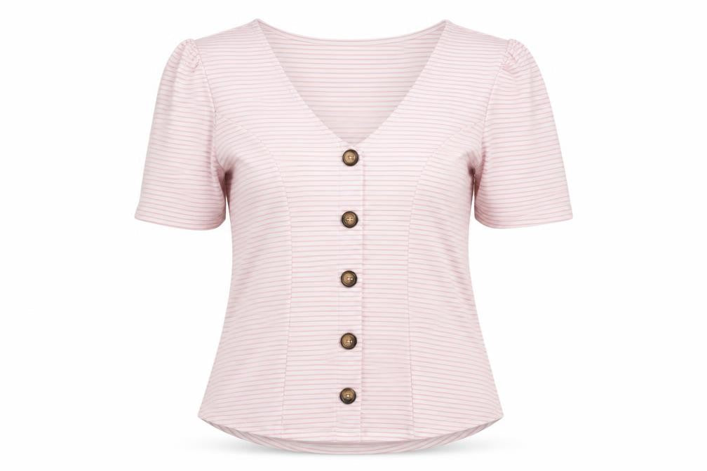 Savida Women Light Pink Striped Button Blouse Size 16 V-Neck