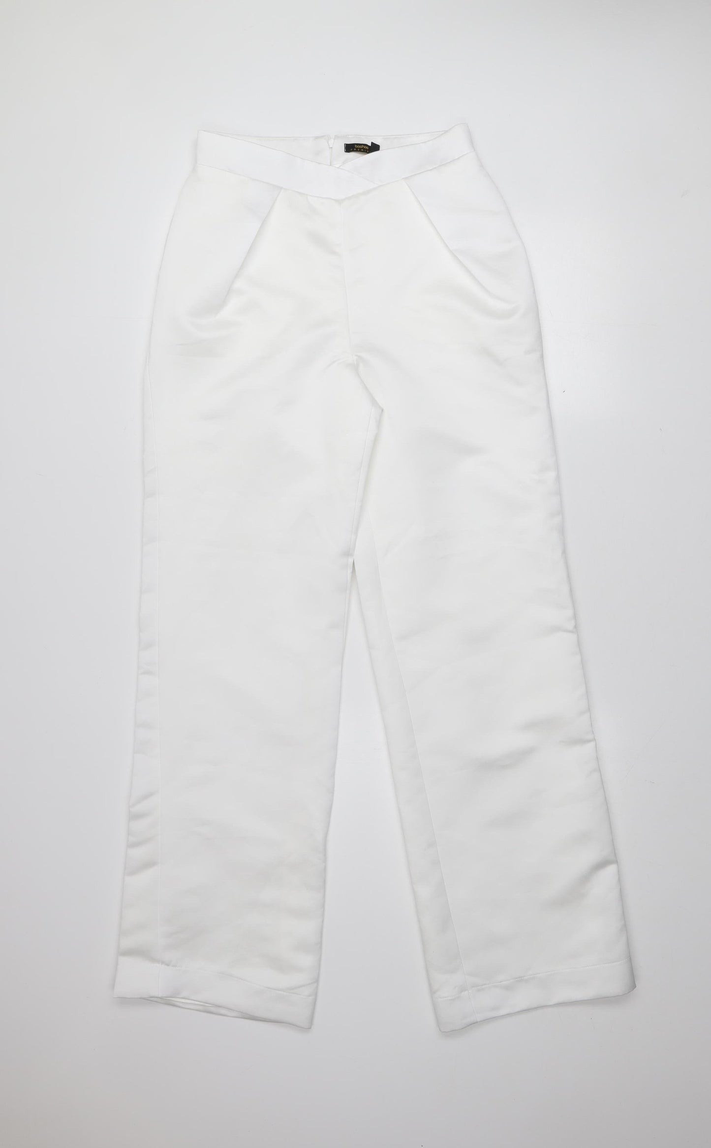 Boohoo Premium Women White UK 8 Wide-Leg High Waist Trousers