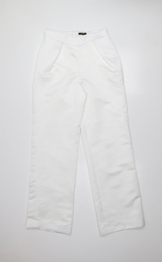 Boohoo Premium Women White UK 8 Wide-Leg High Waist Trousers