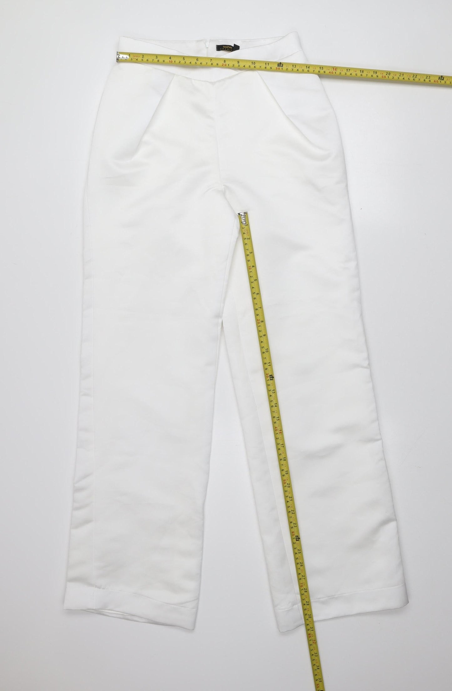 Boohoo Premium Women White UK 8 Wide-Leg High Waist Trousers