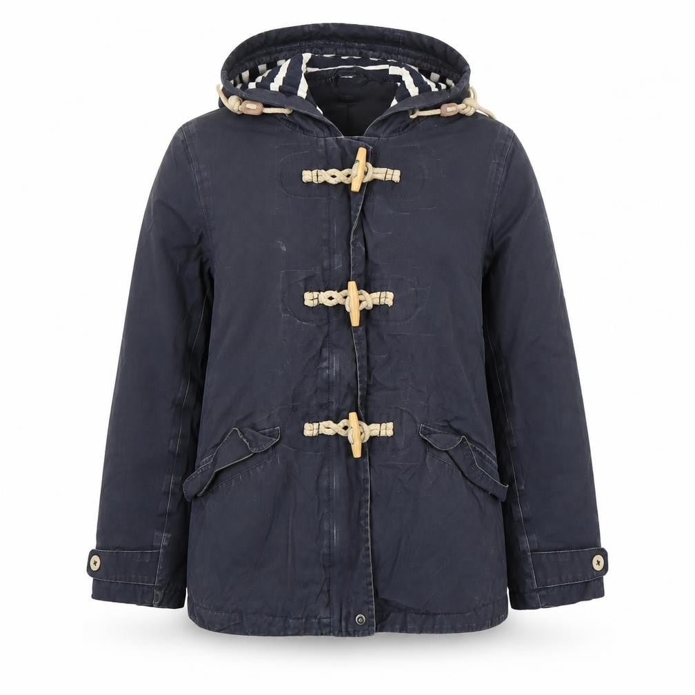 Seasalt Women Navy Hooded Duffle Rain Coat Size 10 Organic Cotton