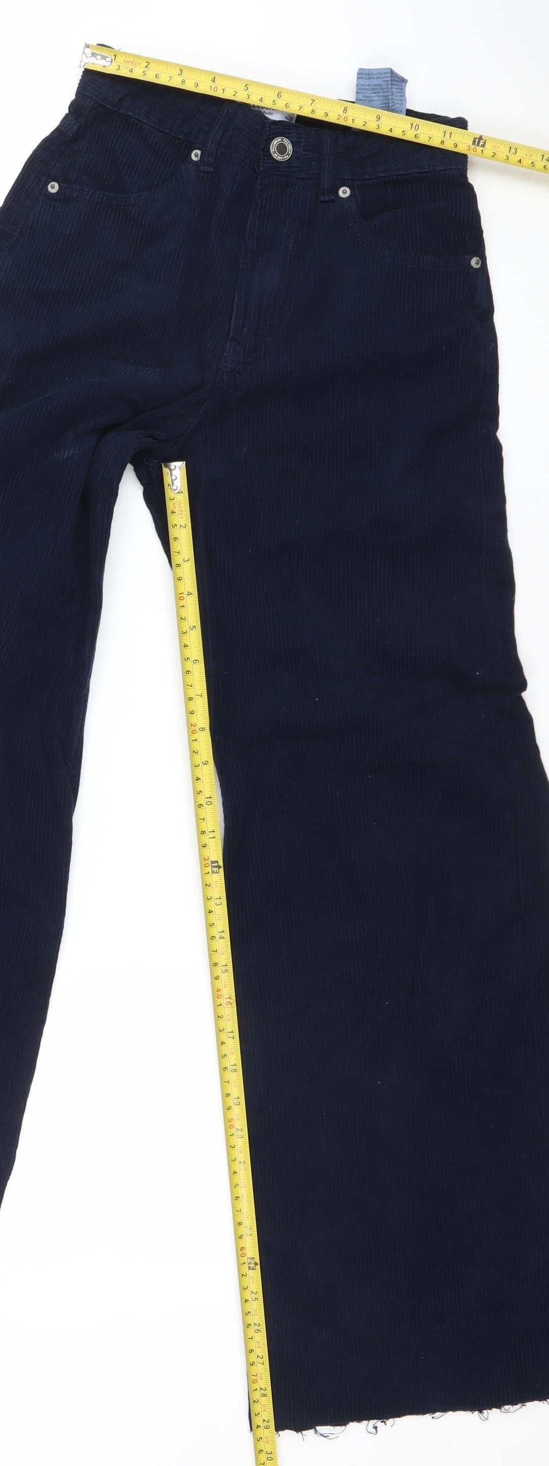 PULL&BEAR Womens Blue Corduroy Wide-Leg Trousers Size 4