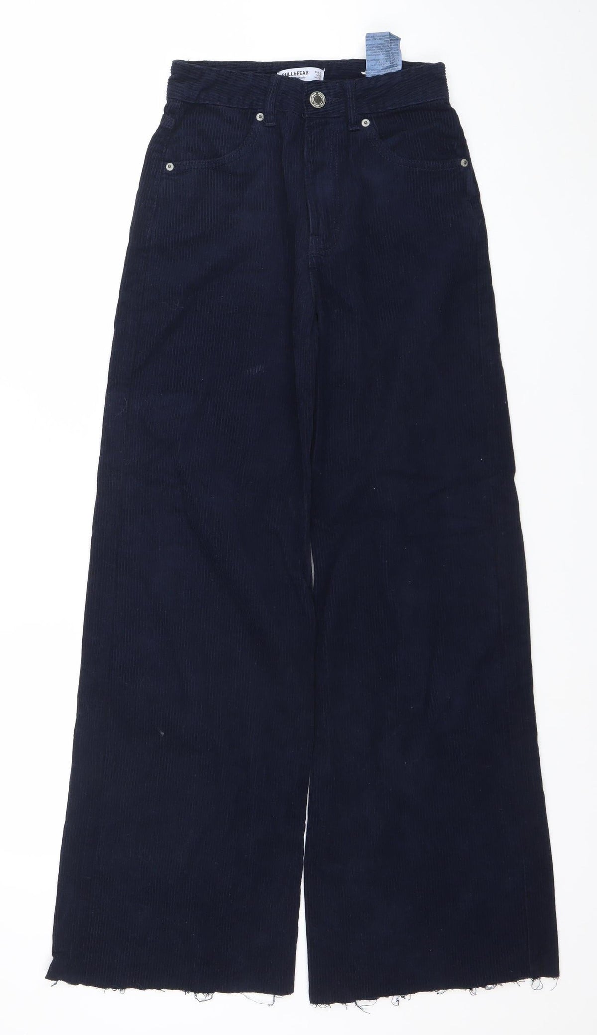 PULL&BEAR Womens Blue Corduroy Wide-Leg Trousers Size 4