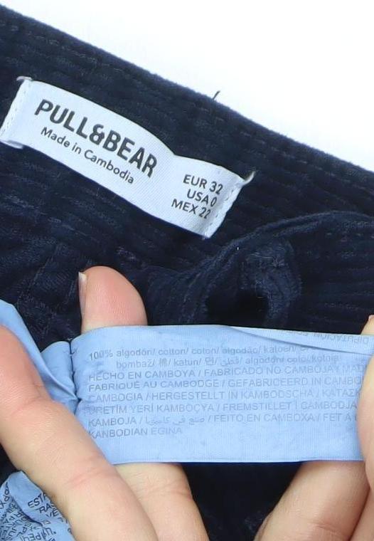PULL&BEAR Womens Blue Corduroy Wide-Leg Trousers Size 4