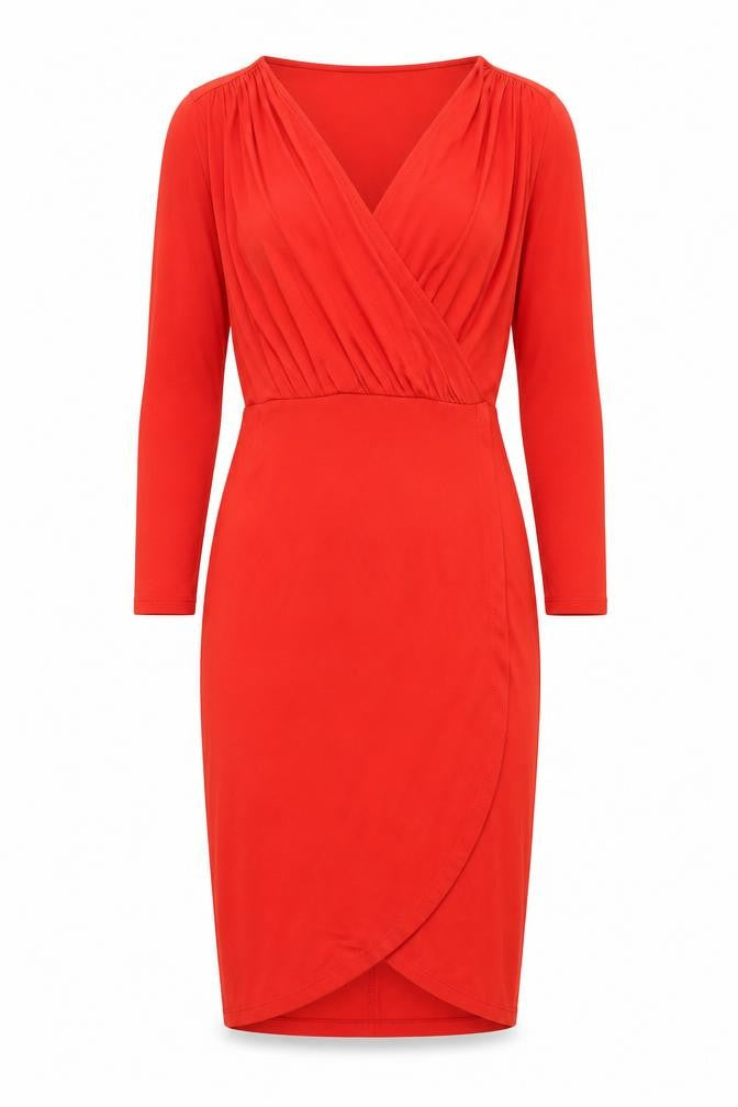 H&M Women’s Red Bodycon Knee Length V-Neck Dress Size S
