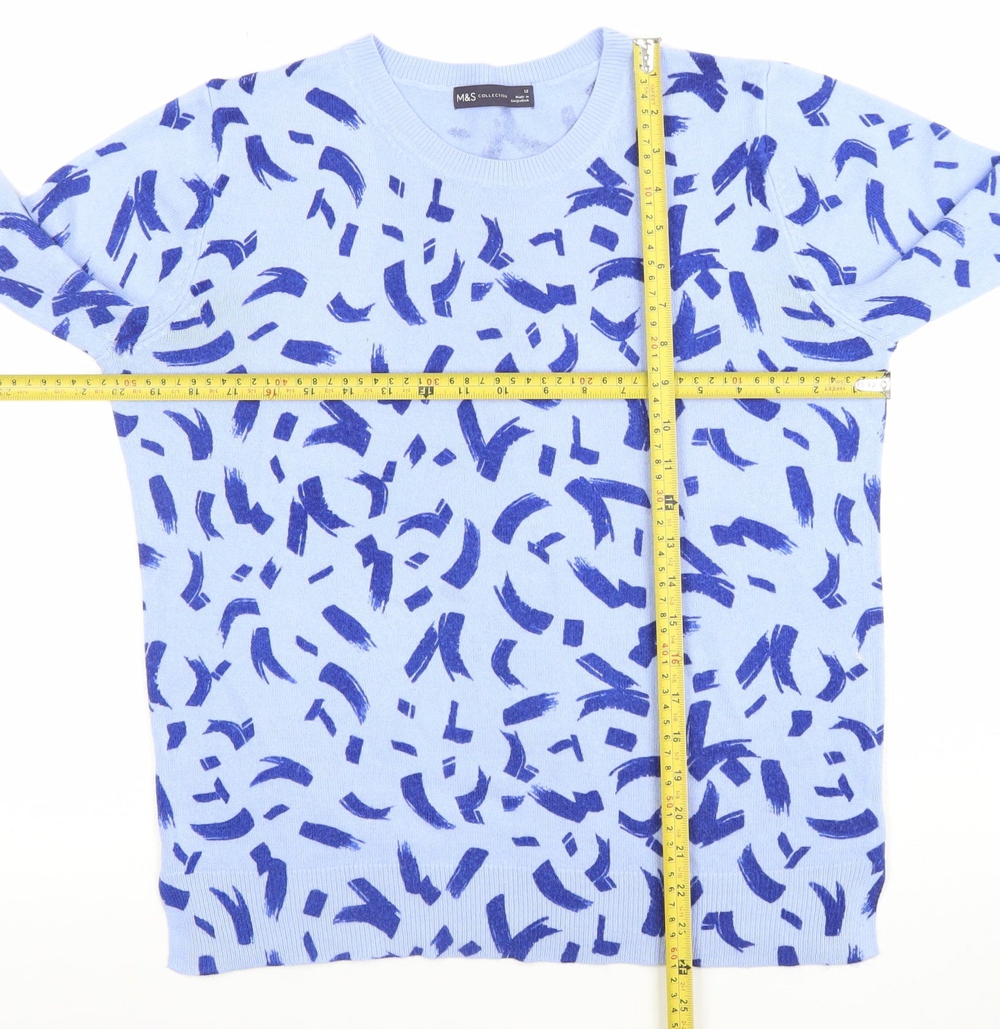 Marks and Spencer Women’s Blue Geometric Acrylic Crew Neck Jumper Size 12