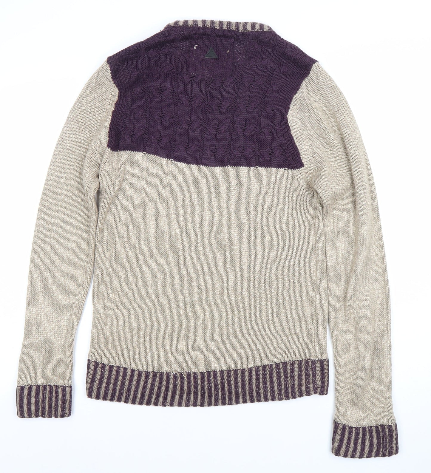 Soulstar Women’s Beige & Purple Cable-Knit Jumper Size S Long Sleeve Pullover