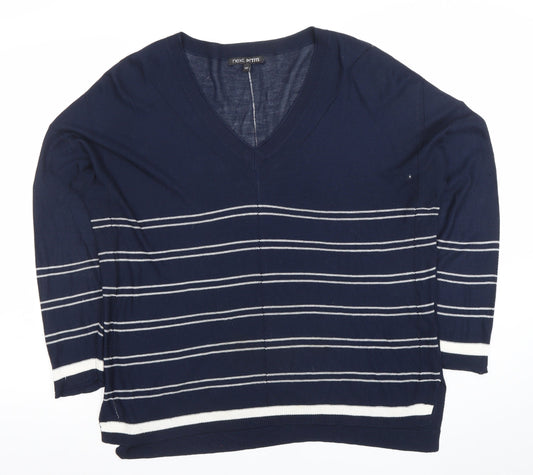 Next Petite Women's Blue Striped V-Neck Knit Top Size 14