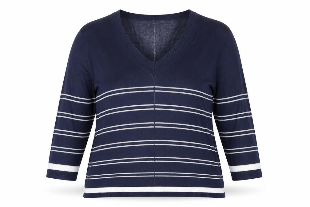 Next Petite Women's Blue Striped V-Neck Knit Top Size 14