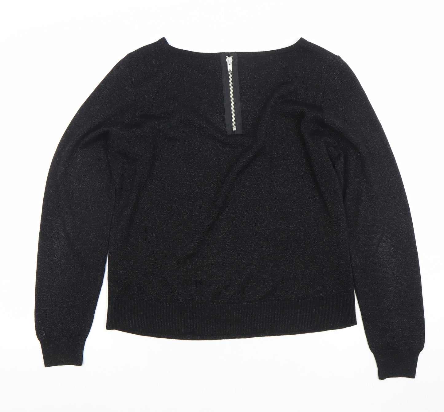 Marks and Spencer Women’s Black Knit Long Sleeve Zip Back Blouse Size 14