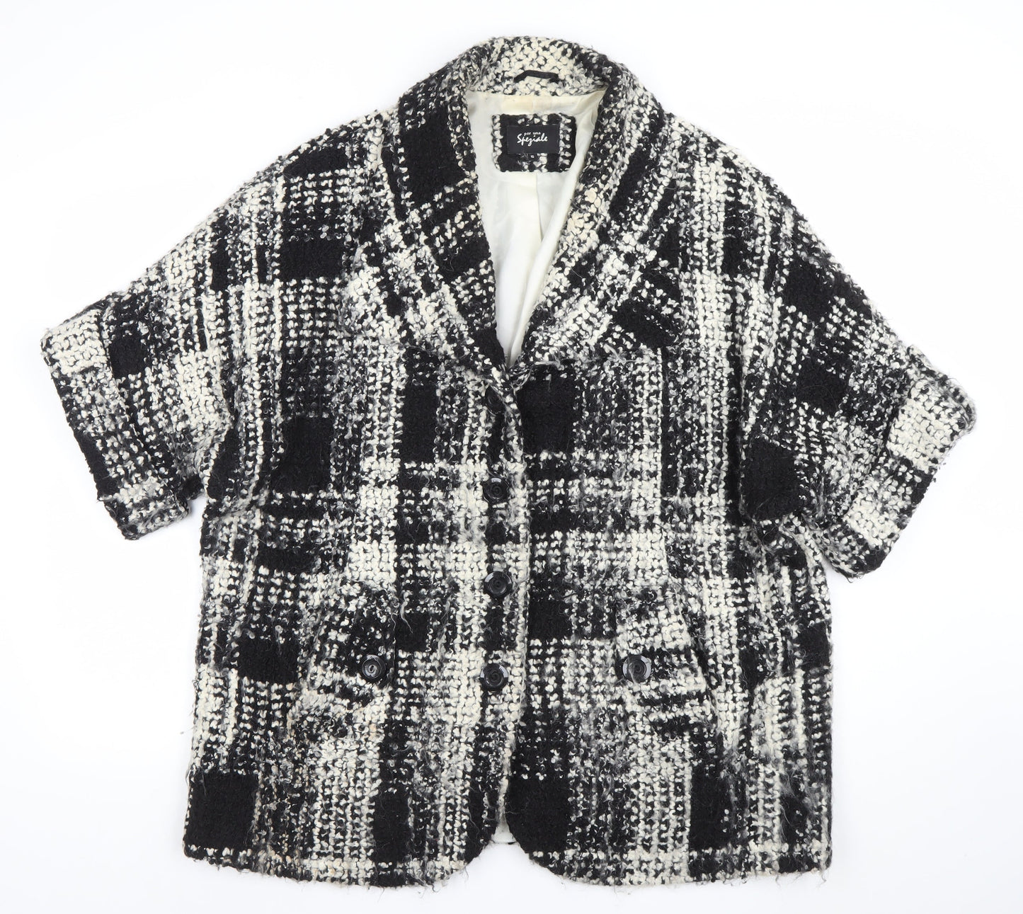 Per Una Speziale Women's Black Checked Wool Blend Blazer Size 16
