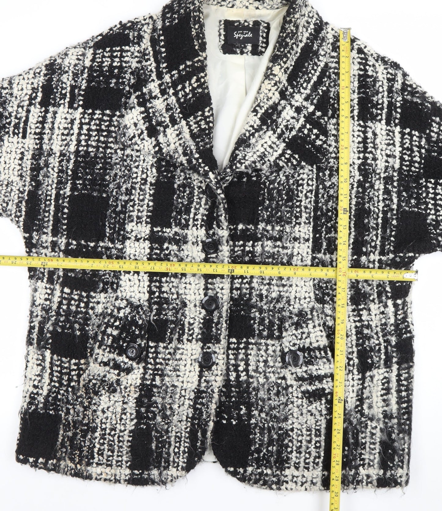 Per Una Speziale Women's Black Checked Wool Blend Blazer Size 16