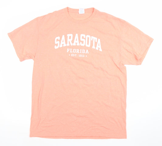 Delta Mens Orange Sarasota Florida Graphic Cotton T-Shirt Size L