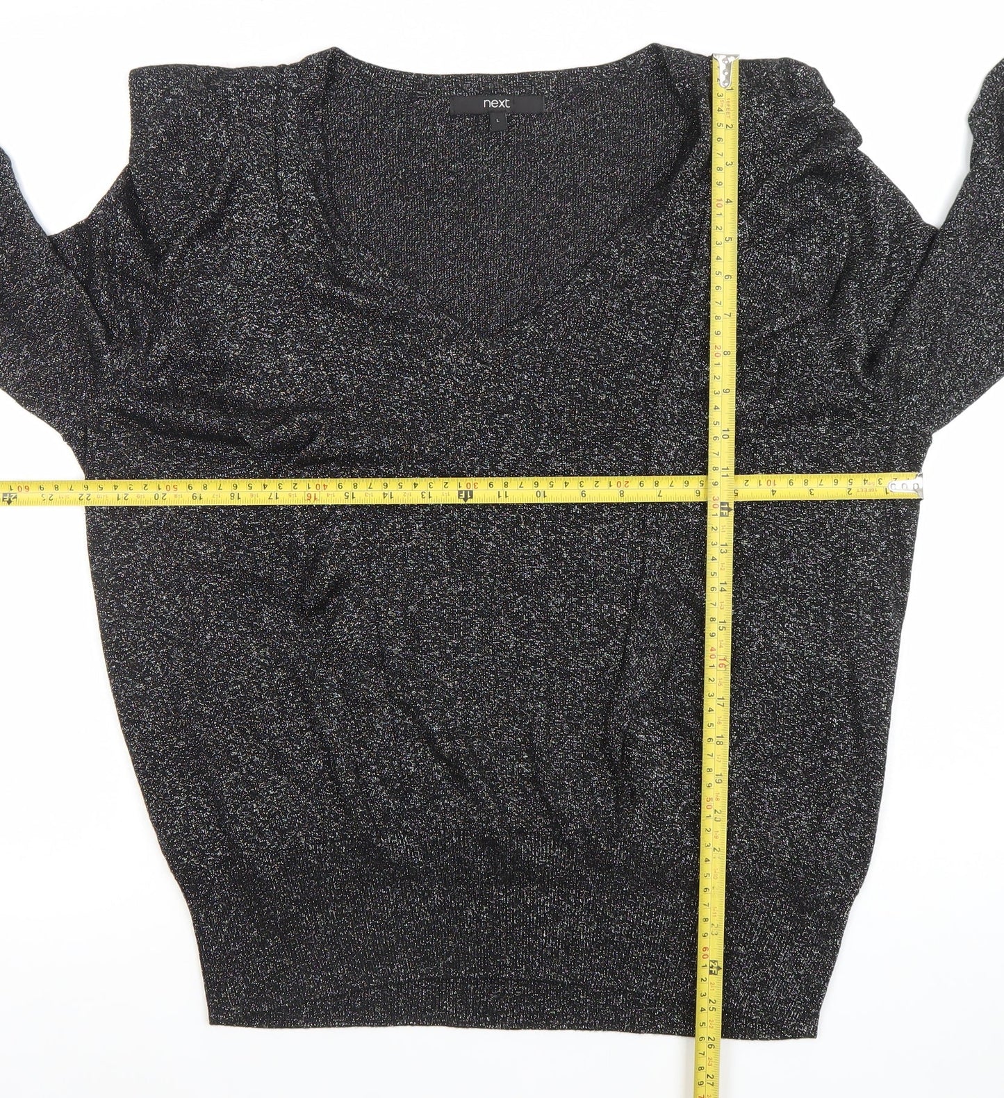 Next Women Black L V-Neck Ruffle Glitter Pullover Jumper