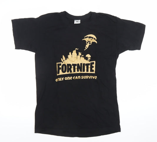 B&C Collection Men's Black Fortnite Graphic Short Sleeve Cotton T-Shirt Size S