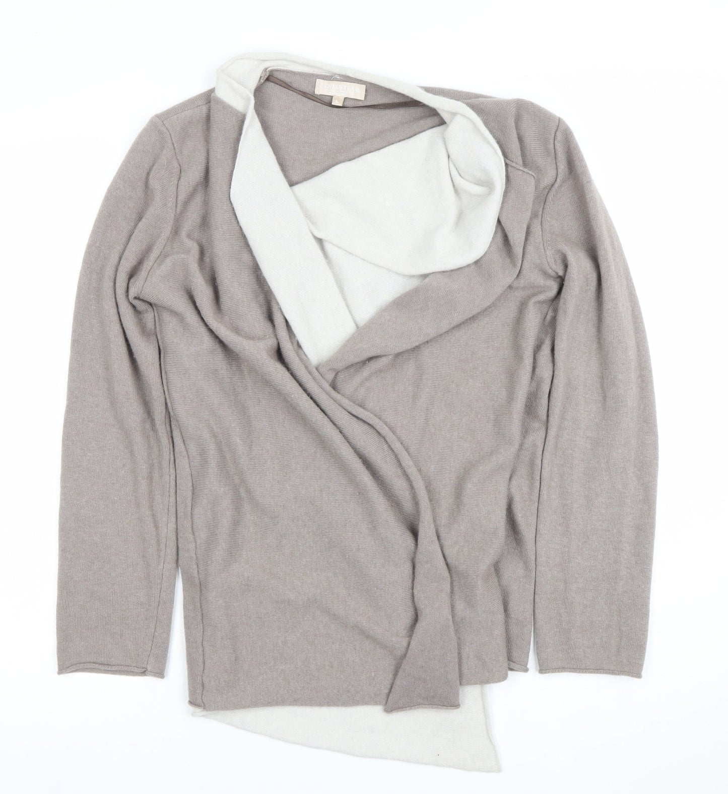 Benetton Women’s Beige Merino Wool Blend Long Sleeve Cardigan L