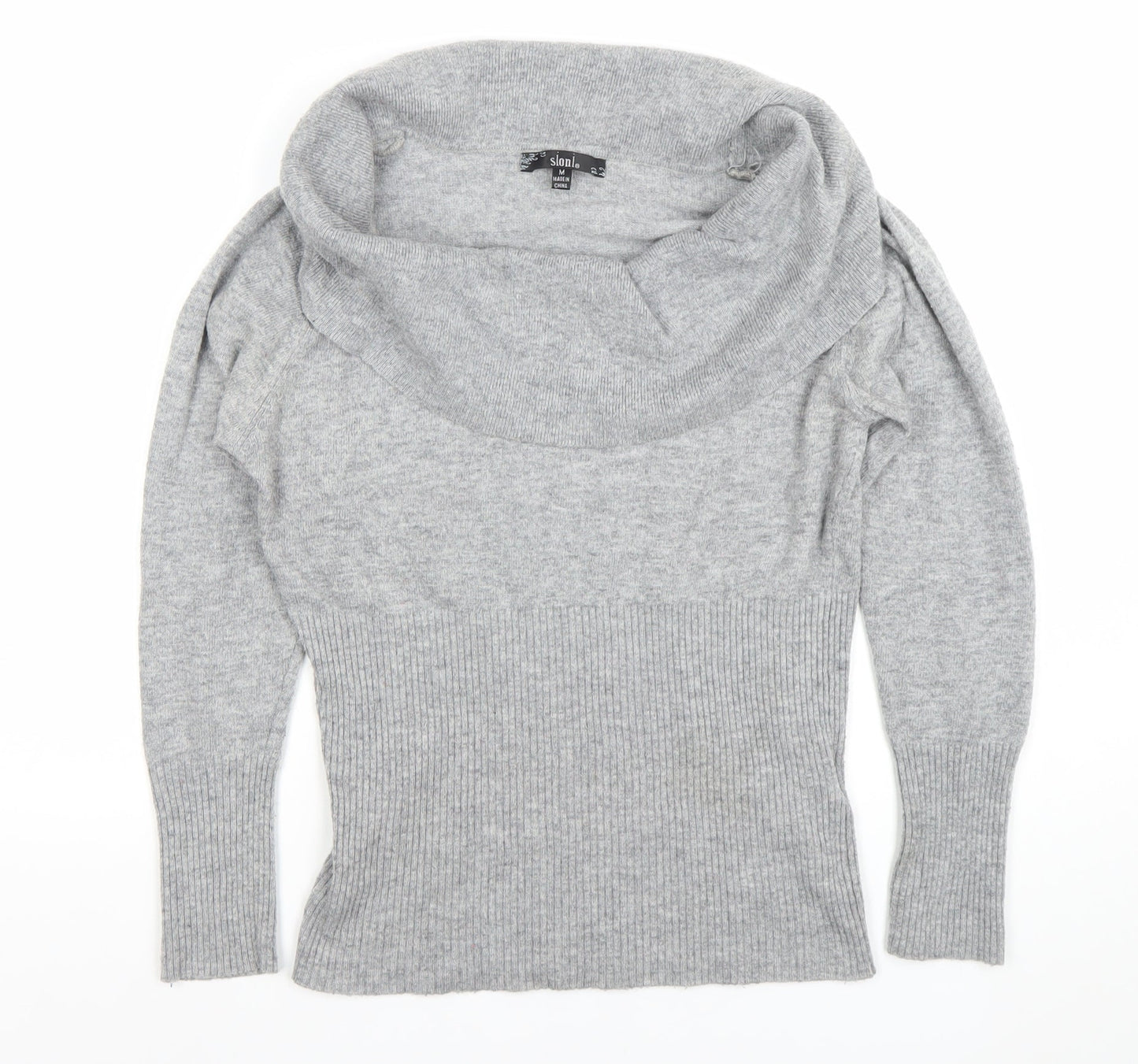 Sioni Women's Grey Cowl Neck Long Sleeve Jumper M Wool Blend