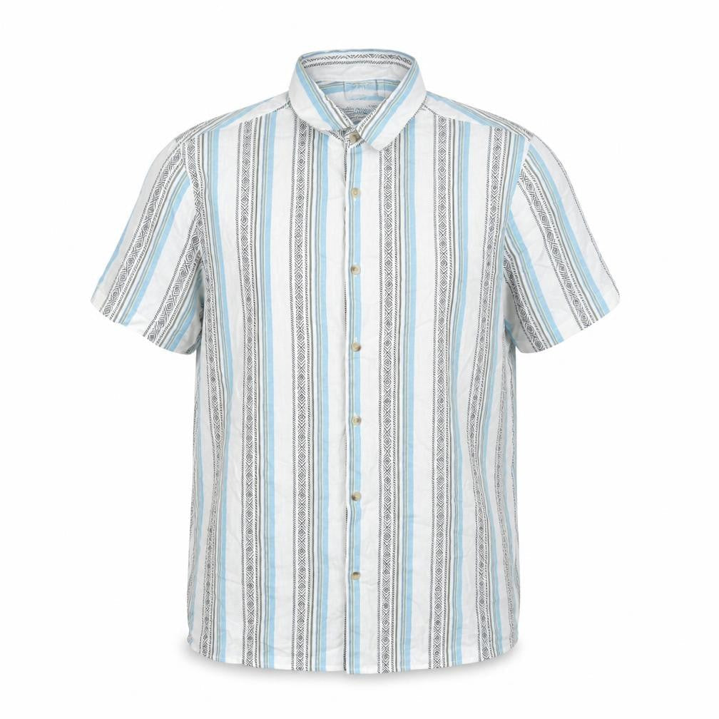 ASOS DESIGN Men's Multicoloured Striped Short Sleeve Cotton Shirt L