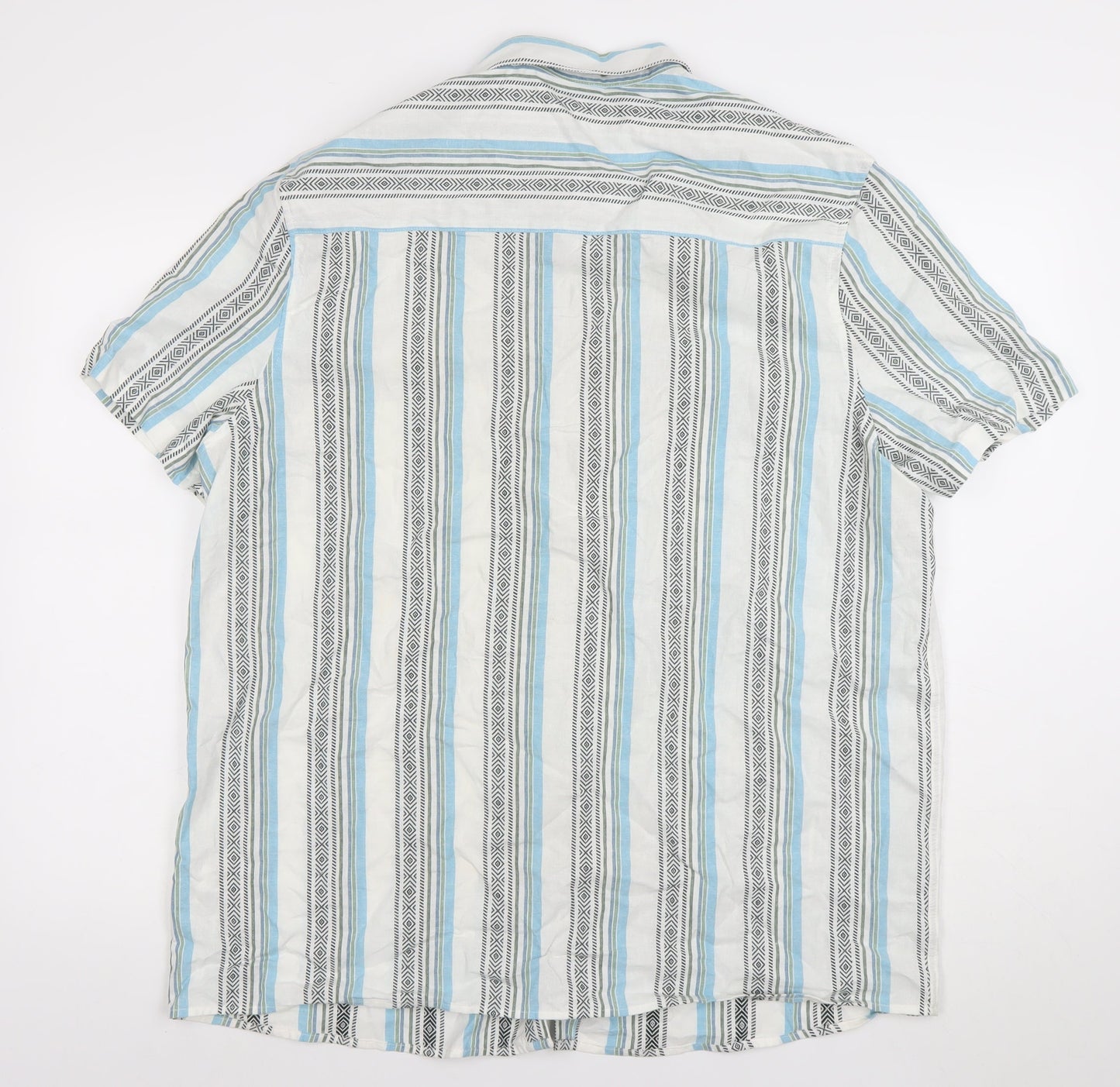 ASOS DESIGN Men's Multicoloured Striped Short Sleeve Cotton Shirt L