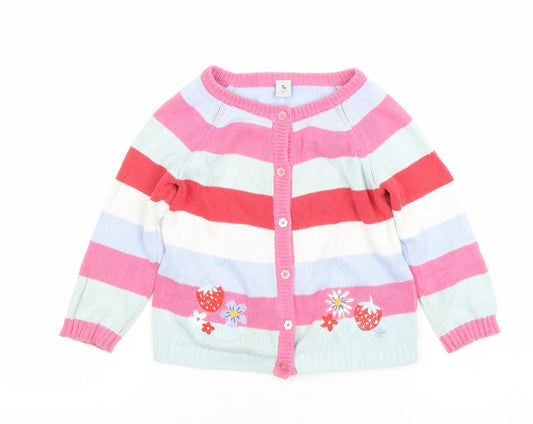 Tu Girls Multicoloured Striped Embroidered Cardigan 3-4 Years Cotton Knit