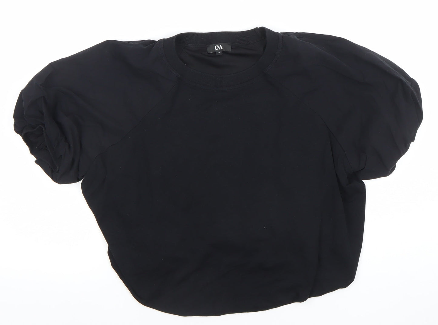 C&A Womens Black Puff Sleeve Crew Neck T-Shirt Size M