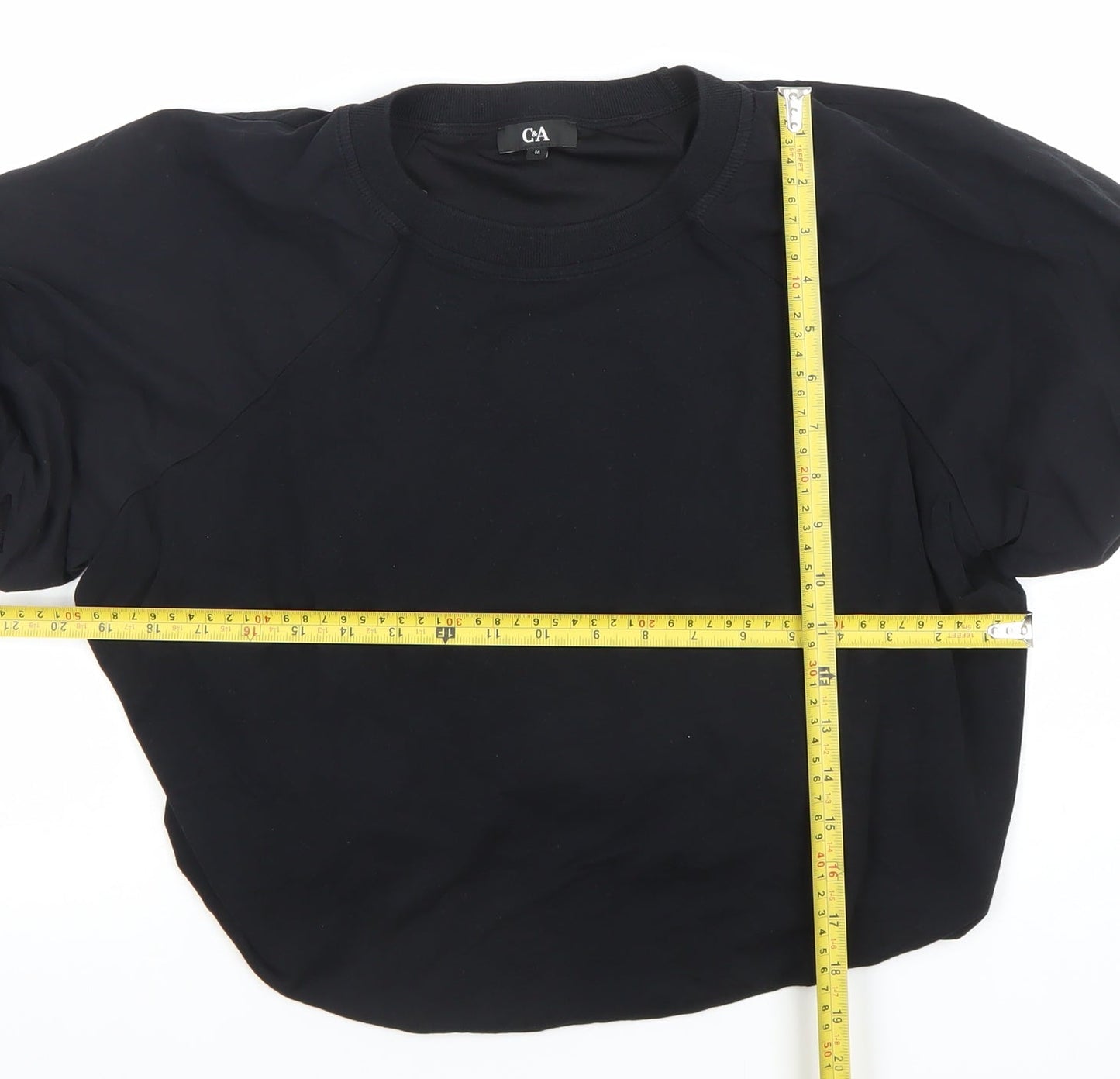 C&A Womens Black Puff Sleeve Crew Neck T-Shirt Size M