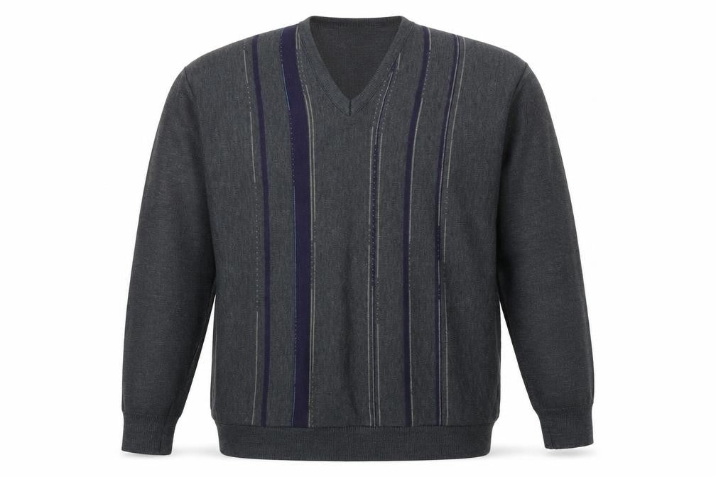 Peter Rath Men’s Grey Striped V-Neck Wool Blend Jumper XL