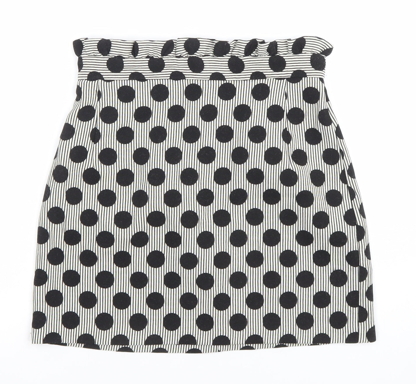 Topshop Womens Black Polka Dot Short Stretch Pencil Skirt Size 8