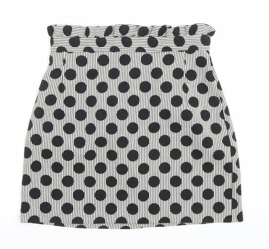 Topshop Womens Black Polka Dot Short Stretch Pencil Skirt Size 8
