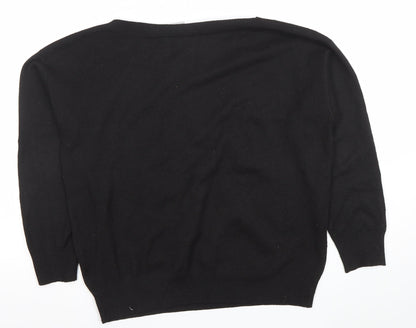 Close-up detail of ICHI women’s black l crew neck knit jumper