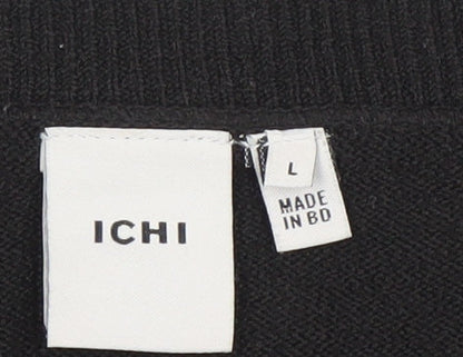 Brand and care label for ICHI women’s black l crew neck knit jumper