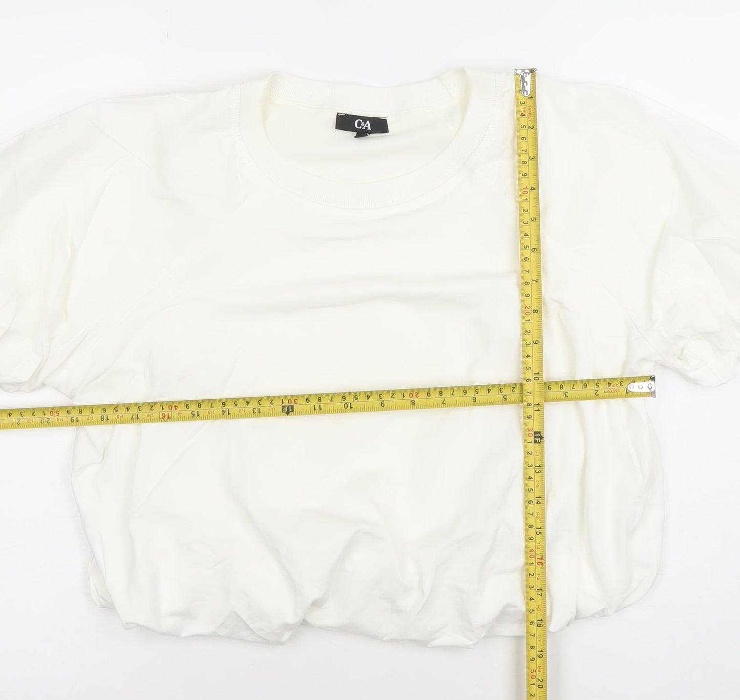C&A Women’s White Cropped Jersey T-Shirt Short Sleeve M