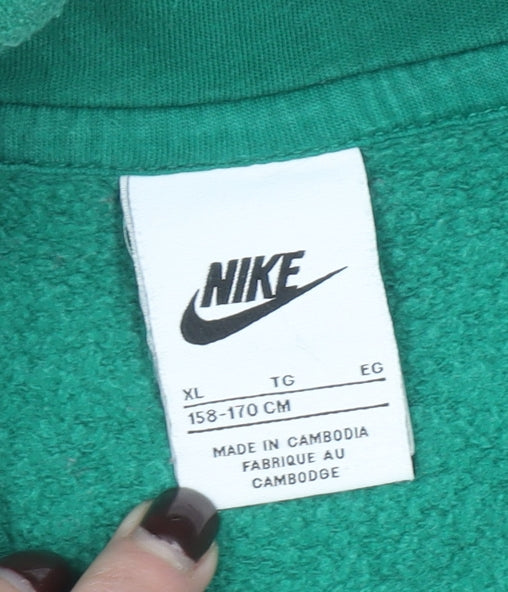 Nike Boys Green Pullover Hoodie XL 158-170cm Cotton Blend Kangaroo Pocket