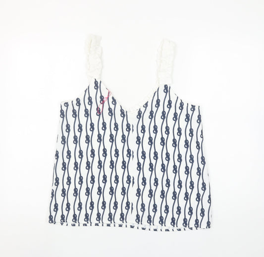 Savida Women's White Blue Camisole Top Size S Polyester Nautical Print