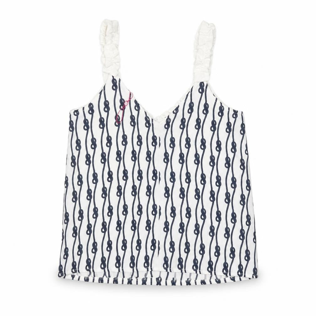 Savida Women's White Blue Camisole Top Size S Polyester Nautical Print