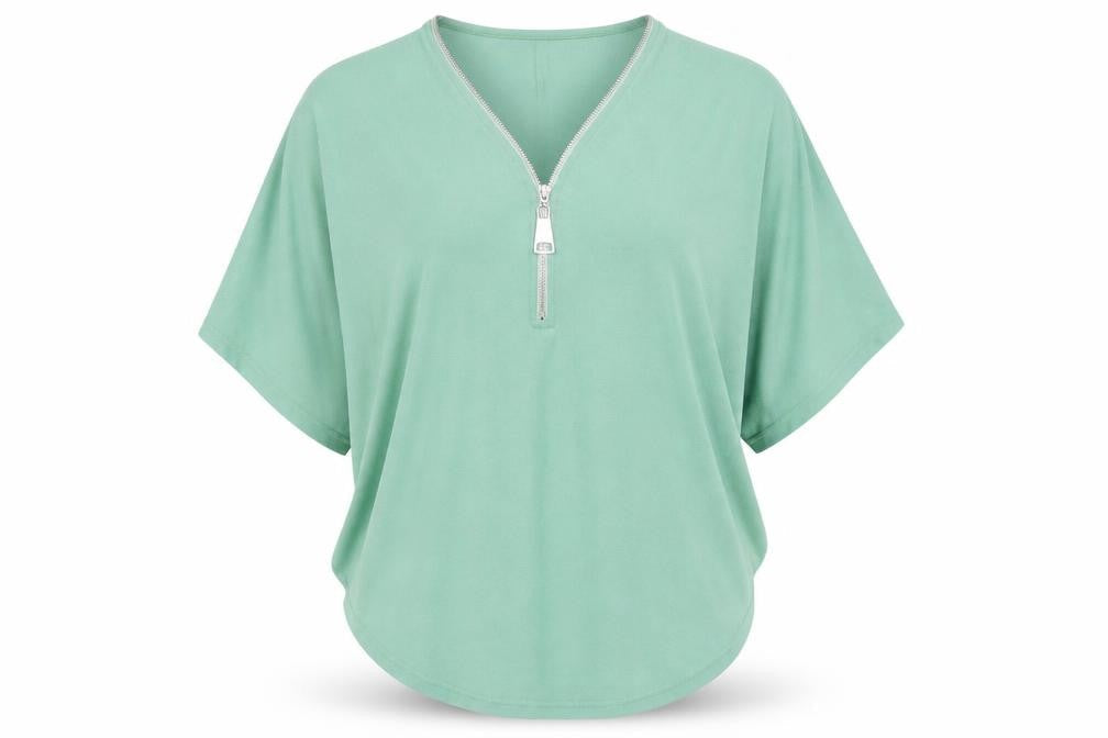 Blue Vanilla Women’s Green Zip V-Neck Relaxed Fit T-Shirt S