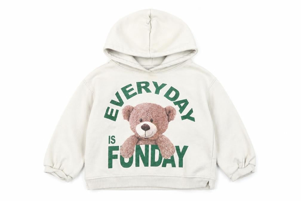ZARA Girls Beige Teddy Bear Graphic Pullover Hoodie 2-3 Years