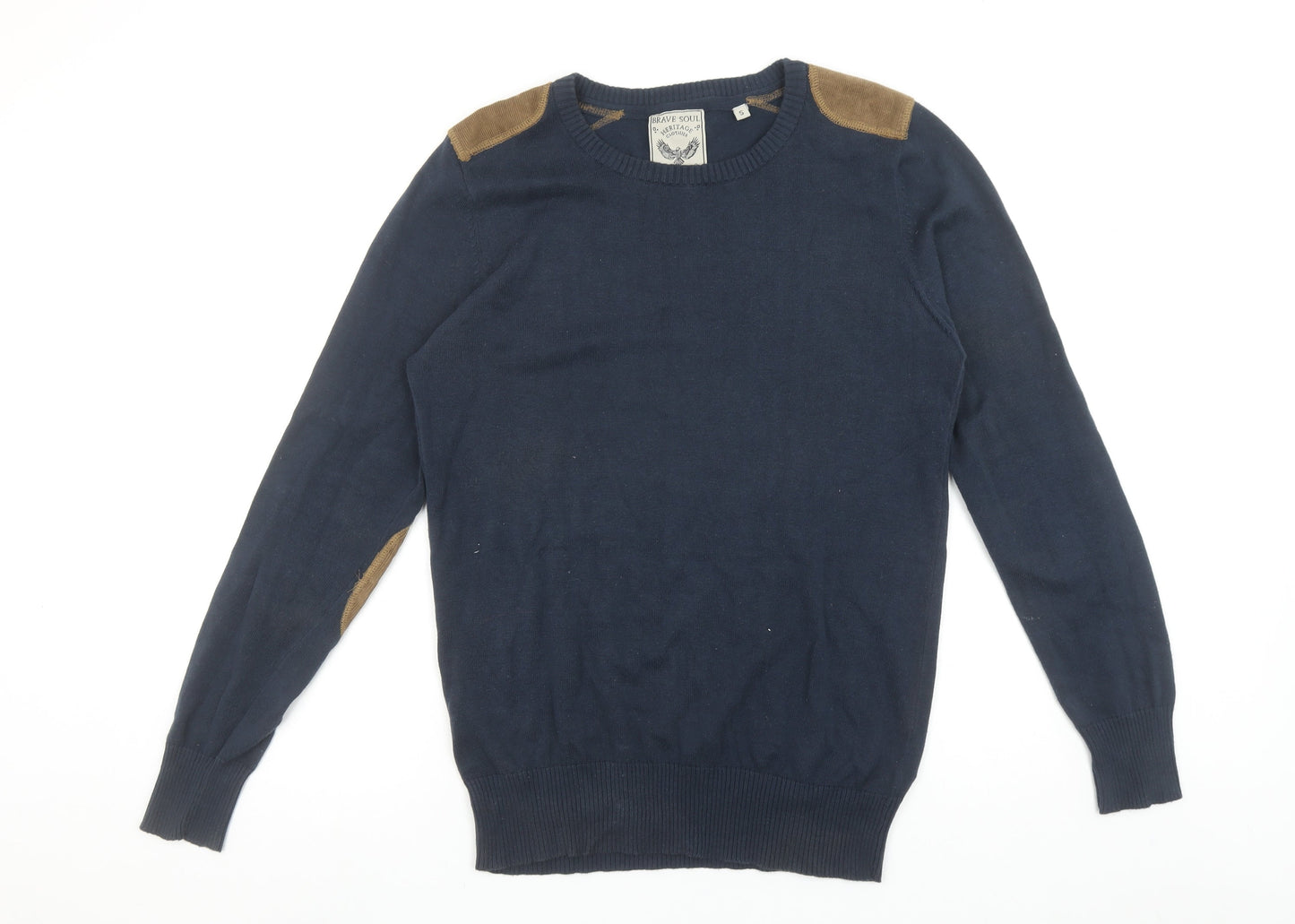 Brave Soul Men's Blue Cotton Crew Neck Pullover Jumper Size S