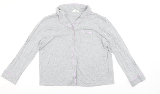 Marks and Spencer Womens Grey Cotton Pyjama Top S Long Sleeve Button Shirt