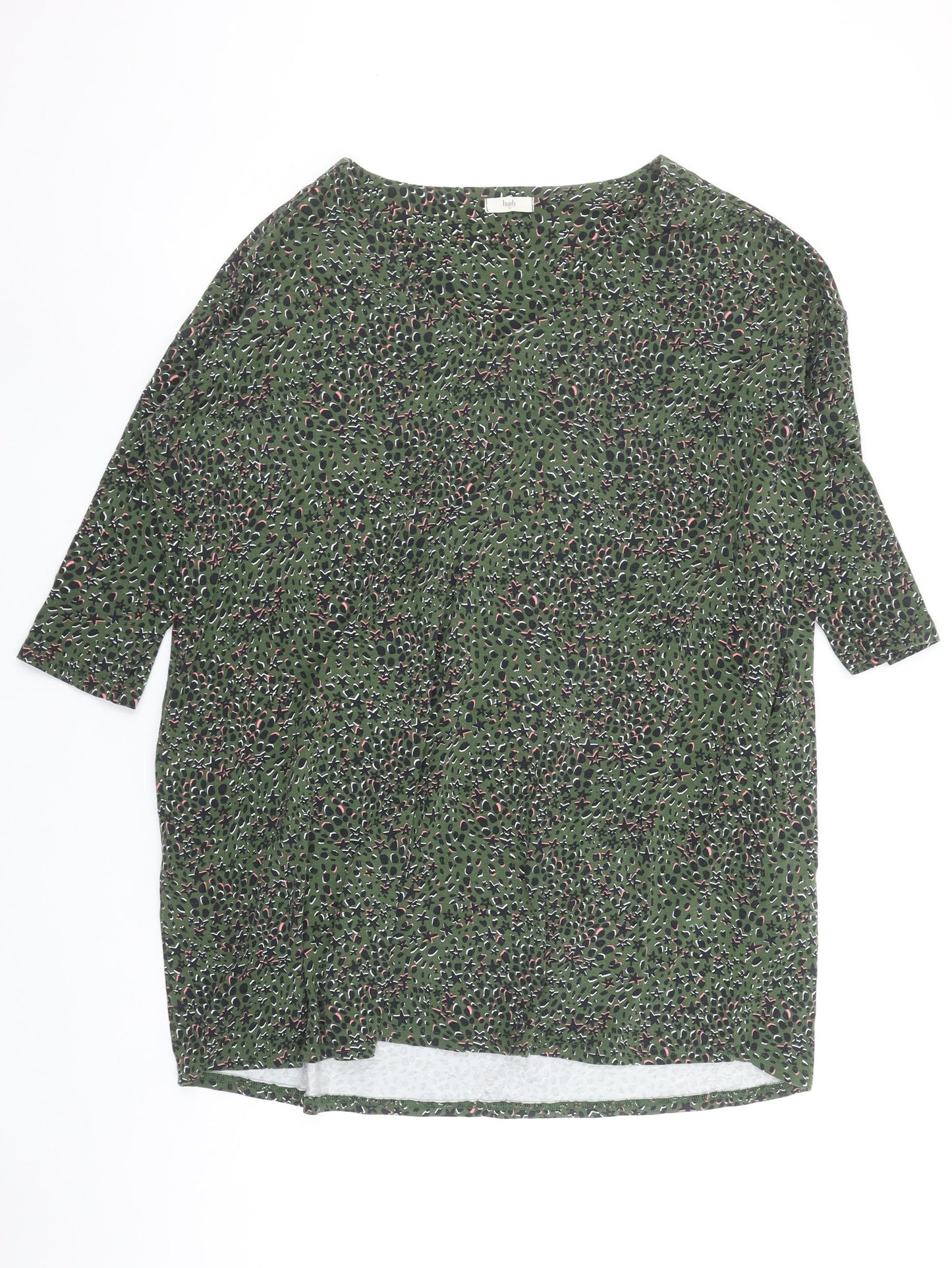 Hush Women Green Abstract Shift Dress Size 12 3/4 Sleeve Bohemian Style