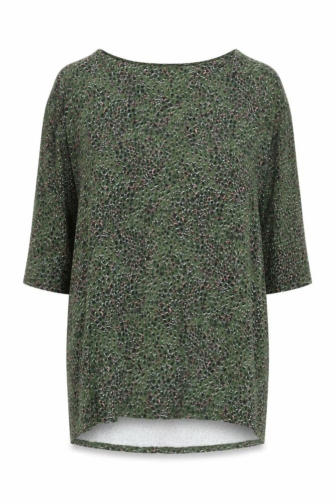 Hush Women Green Abstract Shift Dress Size 12 3/4 Sleeve Bohemian Style