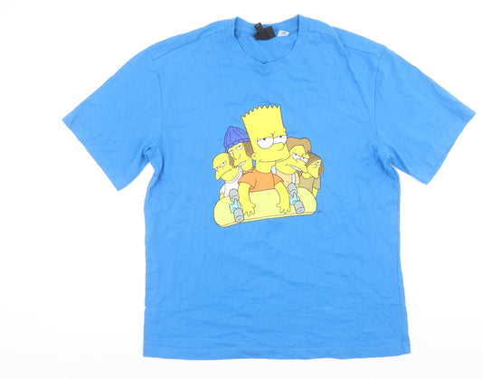 H&M Men Blue The Simpsons Bart Graphic Relaxed Fit Cotton T-Shirt M