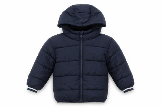 Front view of Baby Gap girls’ blue hooded puffer jacket 3 years winter water resistant coat
